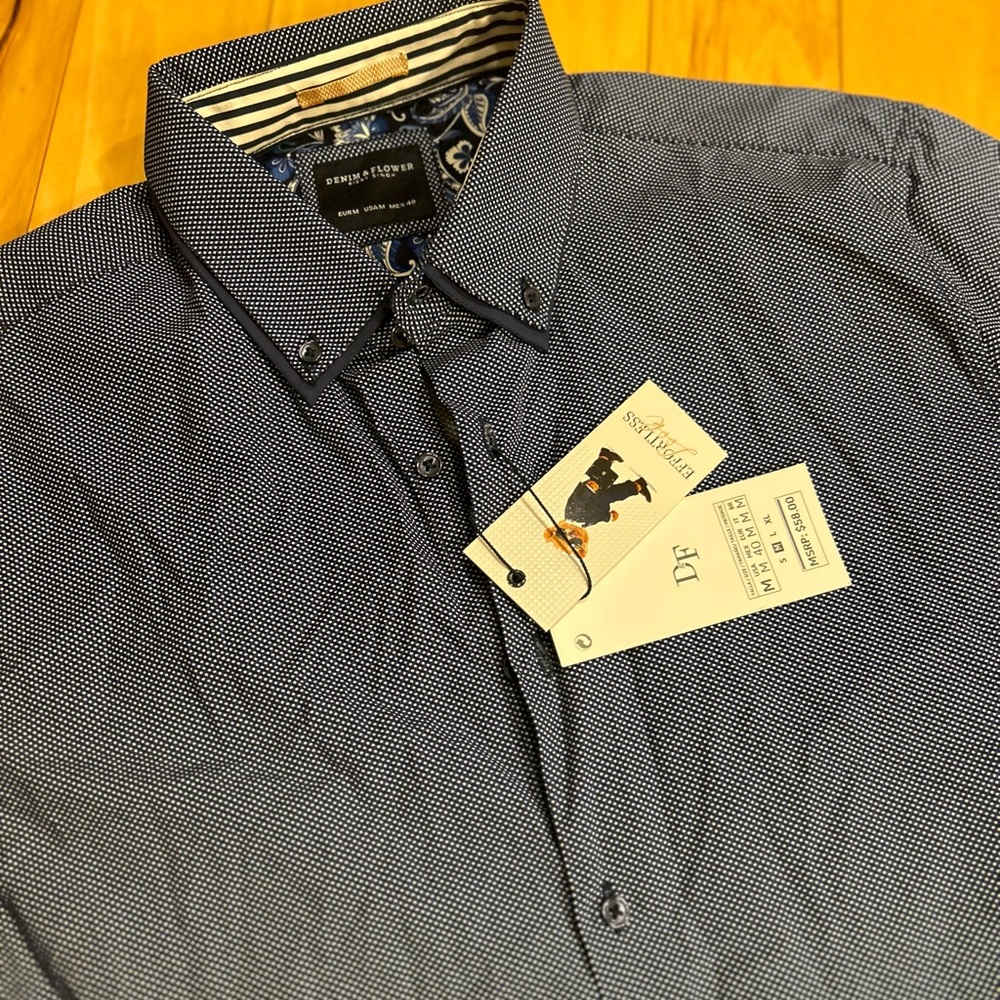 NWT Denim & Flower Men’s Cotton Long Sleeve Cotton Button Down Dress Shirt - Picture 9 of 10